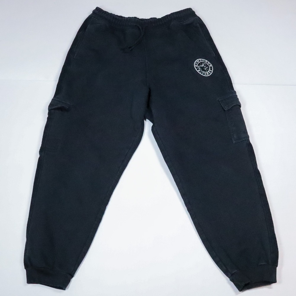 Gymshark Cargo Joggers Mens Large Black Washed Fleece Fitness Sweatpants Heavy